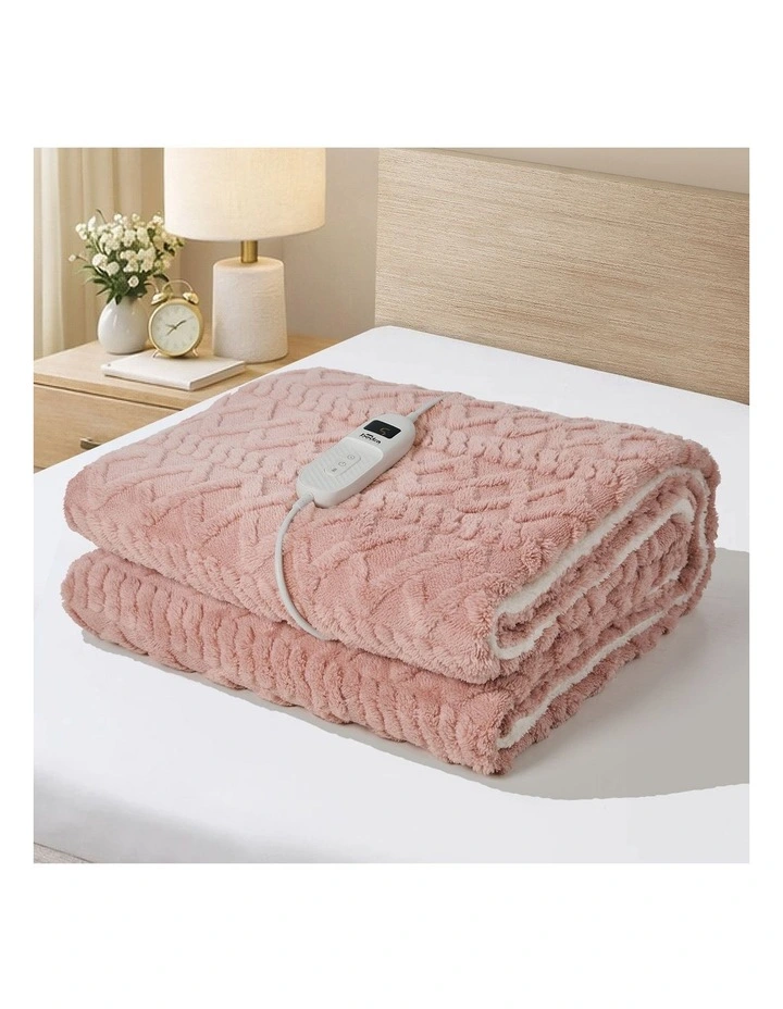 Bedra Electric Throw Rug Dual Side Heated Blanket Flannel&Sherpa 3D Square Pink image 2