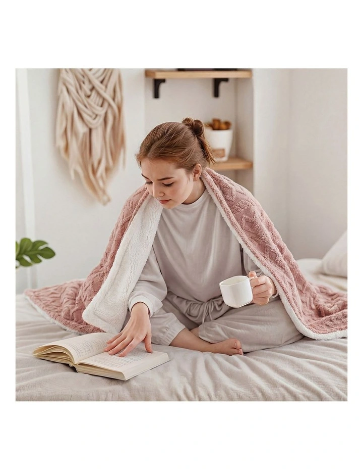 Bedra Electric Throw Rug Dual Side Heated Blanket Flannel&Sherpa 3D Square Pink image 7