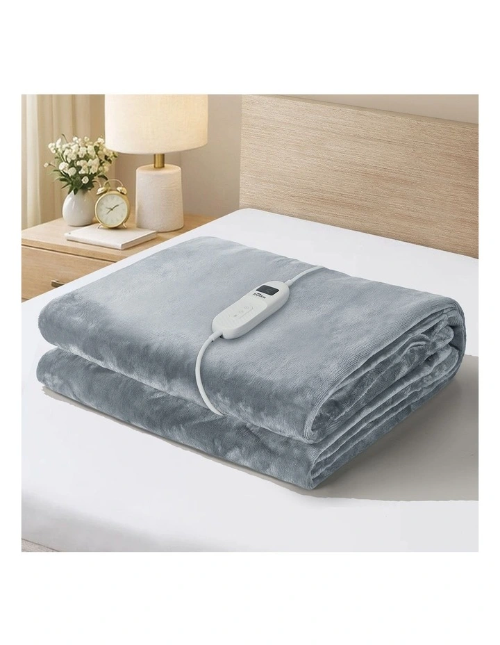 Bedra Electric Throw Rug Washable Heated Blanket Flannel Winter Warm Light Grey image 2