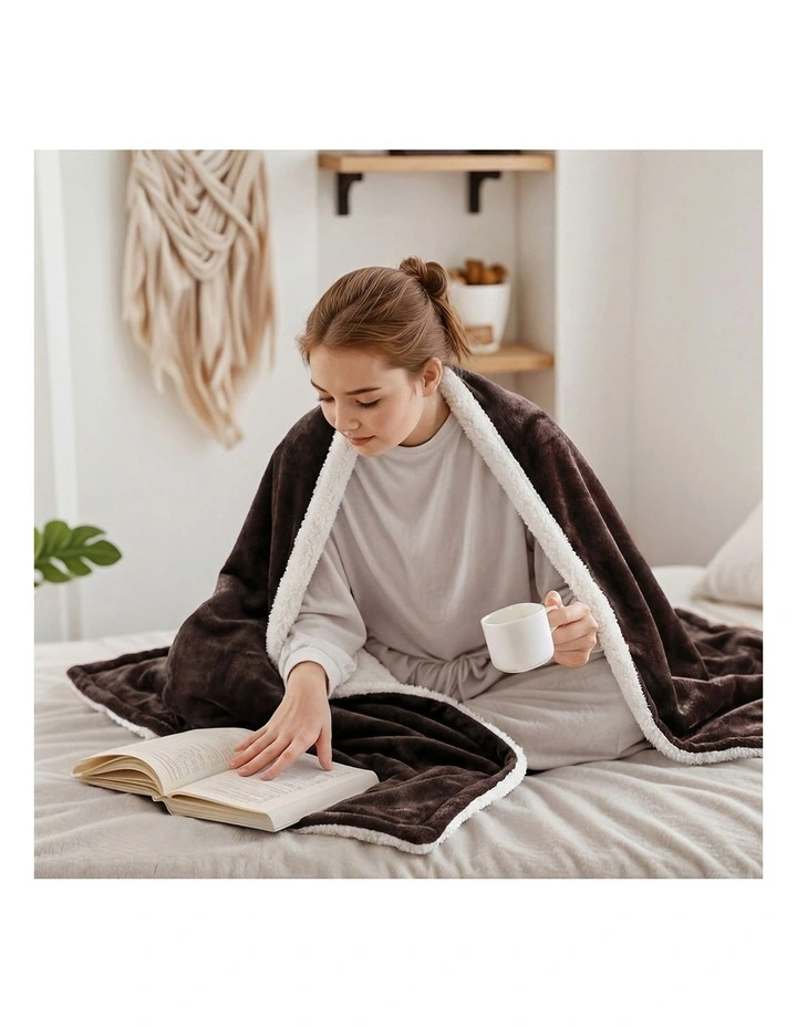 Bedra Electric Throw Rug Dual Side Heated Blanket Flannel&Sherpa Brown image 7