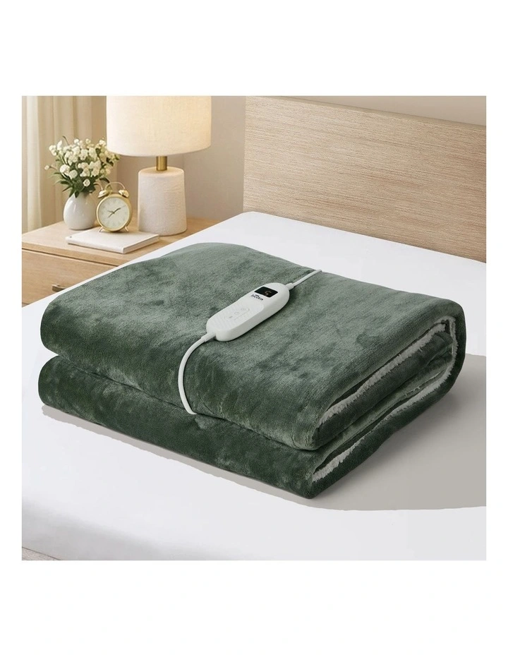 Bedra Electric Throw Rug Dual Side Heated Blanket Flannel&Sherpa Green image 2