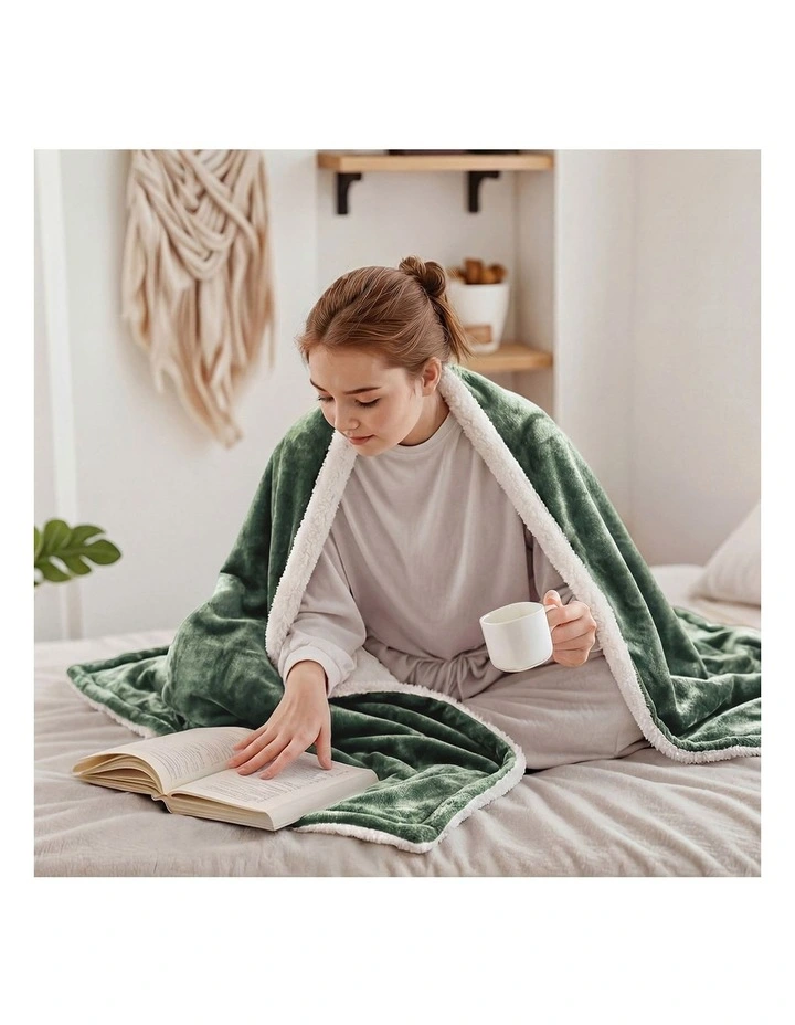 Bedra Electric Throw Rug Dual Side Heated Blanket Flannel&Sherpa Green image 7