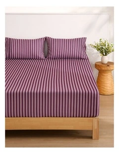 Dreamaker Pippa Stripe Fitted Sheet Set in Plum