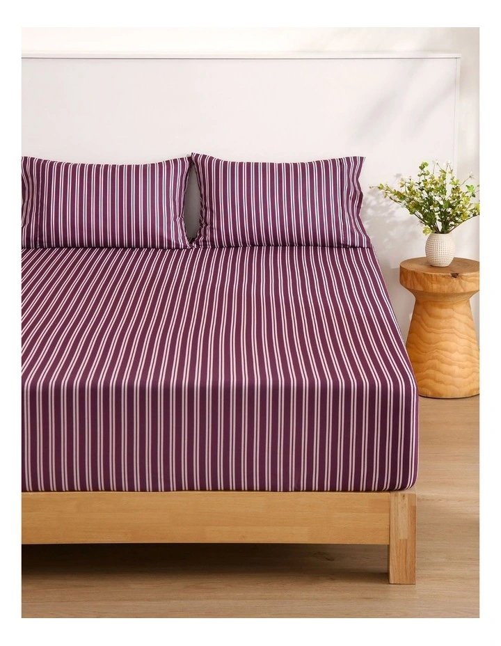 Dreamaker Pippa Stripe Fitted Sheet Set in Plum image 1