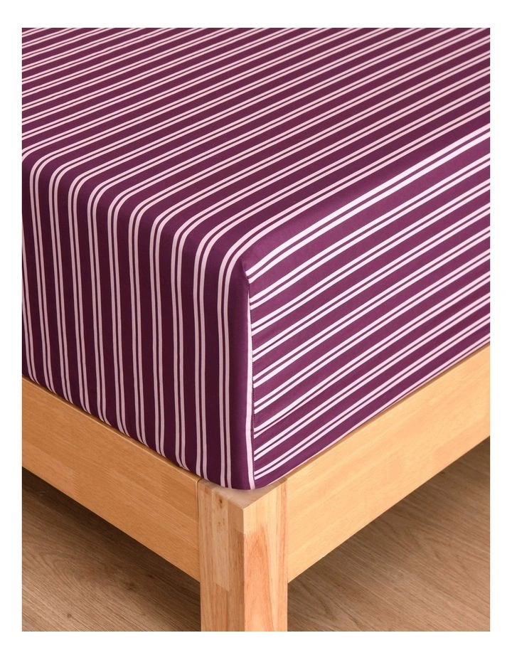 Dreamaker Pippa Stripe Fitted Sheet Set in Plum image 3