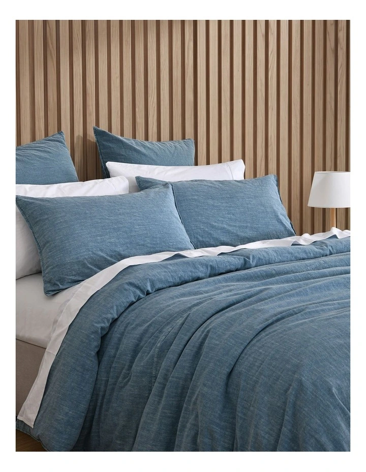 Dreamaker Ryder Denim Style Quilt Cover Set Mid Wash in Indigo Blue image 3