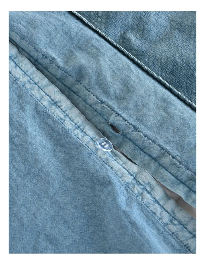 Dreamaker Ryder Denim Style Quilt Cover Set Mid Wash in Indigo Blue image 6