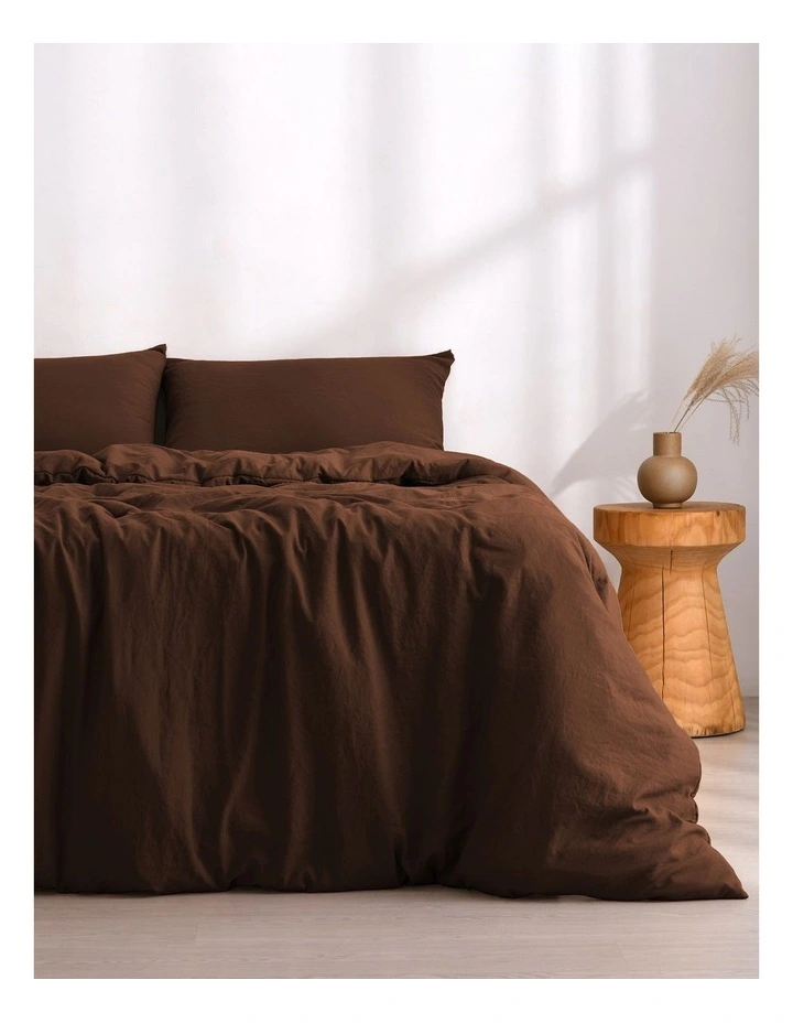 Dreamaker Superfine Washed Microfibre Quilt Cover Set in Chocolate image 1