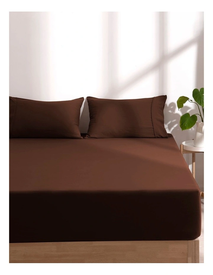 Dreamaker Superfine Washed Microfibre Combo Fitted Sheet Set in Chocolate image 1