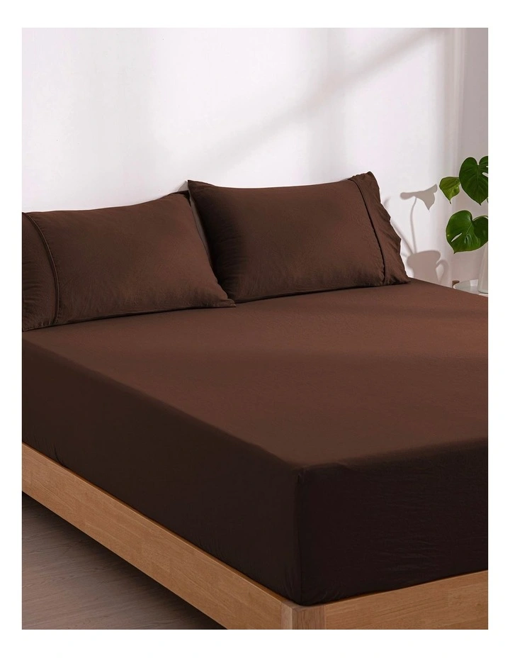 Dreamaker Superfine Washed Microfibre Combo Fitted Sheet Set in Chocolate image 2