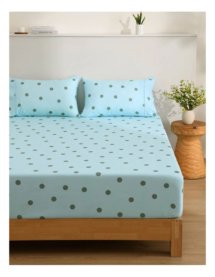 Dreamaker Pippa Spot Fitted Sheet Set in Sky image 1