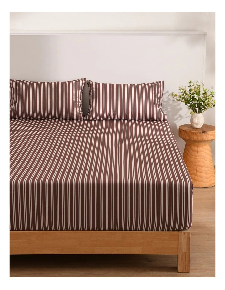 Dreamaker Pippa Stripe Fitted Sheet Set in Chocolate image 1