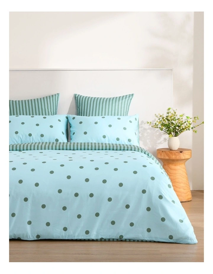 Dreamaker Pippa Reversible Quilt Cover Set in Sky/Green image 1