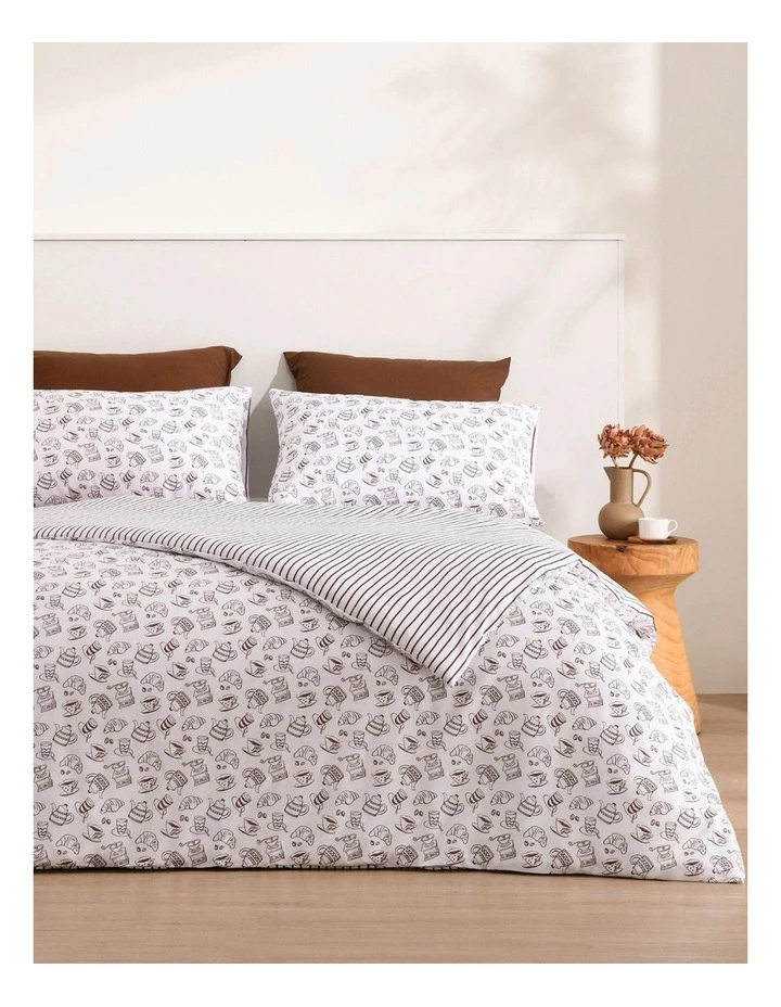 Dreamaker Breakfast in Bed Reversible Quilt Cover Set in Chocolate image 1