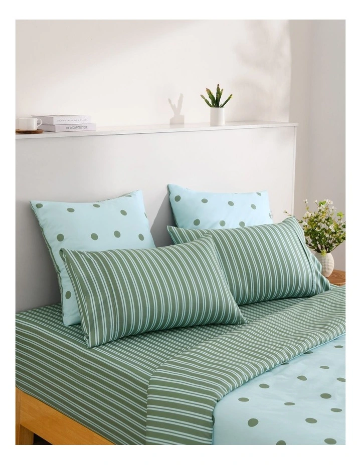 Dreamaker Pippa Stripe Fitted Sheet Set in Green image 2
