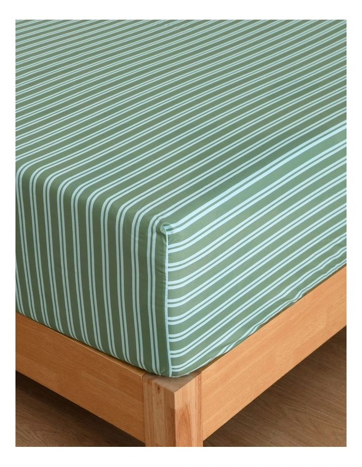 Dreamaker Pippa Stripe Fitted Sheet Set in Green image 3