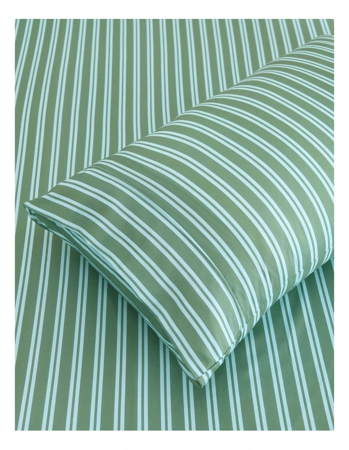 Dreamaker Pippa Stripe Fitted Sheet Set in Green image 4