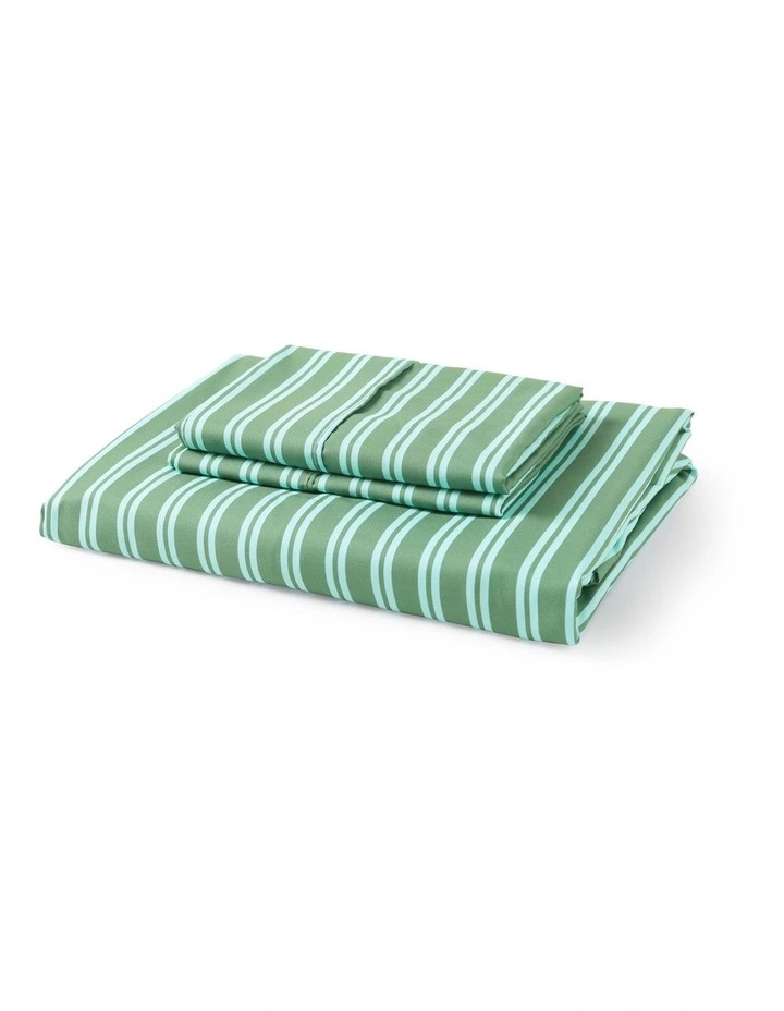 Dreamaker Pippa Stripe Fitted Sheet Set in Green image 6