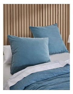 Dreamaker Ryder Denim Style European Pillowcase Mid Wash Indigo Blue Twin Pack