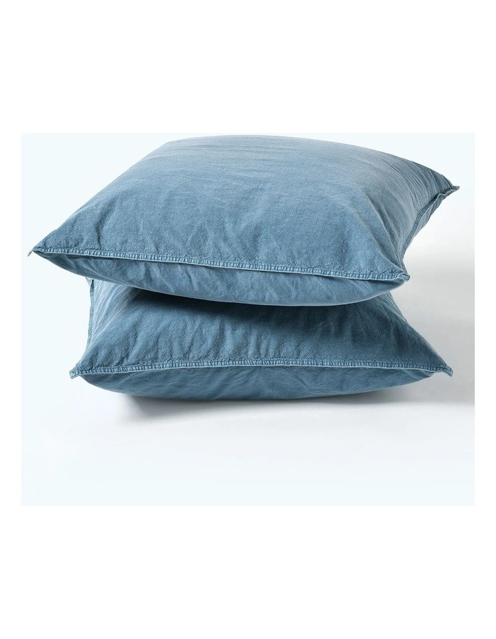 Dreamaker Ryder Denim Style European Pillowcase Mid Wash Indigo Blue Twin Pack image 2