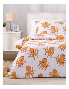 Jack & Ava Ollie the Octopus Kids Reversible Quilt Cover Set in Orange