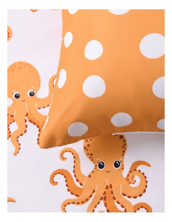 Jack & Ava Ollie the Octopus Kids Reversible Quilt Cover Set in Orange image 5