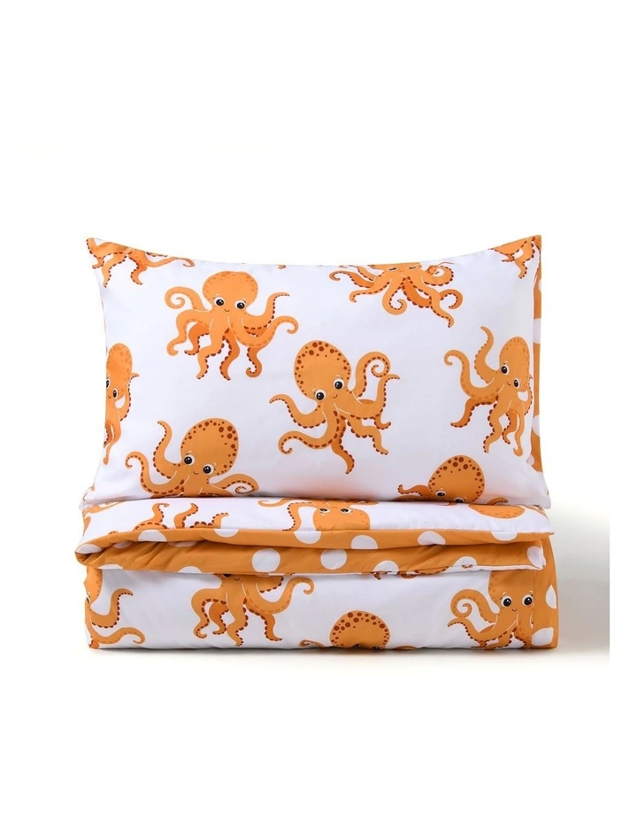 Jack & Ava Ollie the Octopus Kids Reversible Quilt Cover Set in Orange image 7