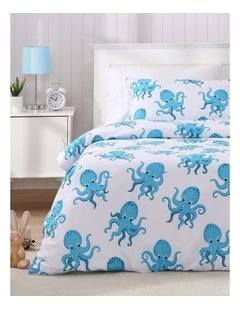 Jack & Ava Ollie the Octopus Kids Reversible Quilt Cover Set in Blue
