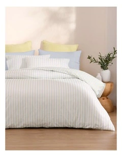 Dreamaker Axel Stripes Cotton Percale Reversible Quilt Cover Set in Sky / Citron
