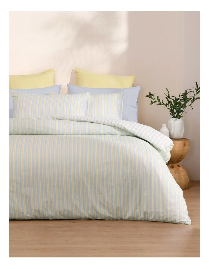 Dreamaker Axel Stripes Cotton Percale Reversible Quilt Cover Set in Sky / Citron image 2