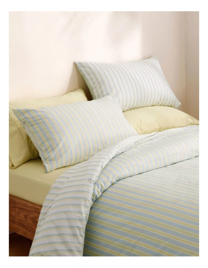 Dreamaker Axel Stripes Cotton Percale Reversible Quilt Cover Set in Sky / Citron image 3