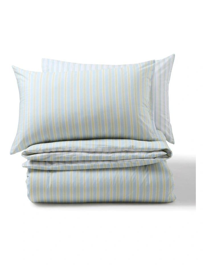 Dreamaker Axel Stripes Cotton Percale Reversible Quilt Cover Set in Sky / Citron image 6
