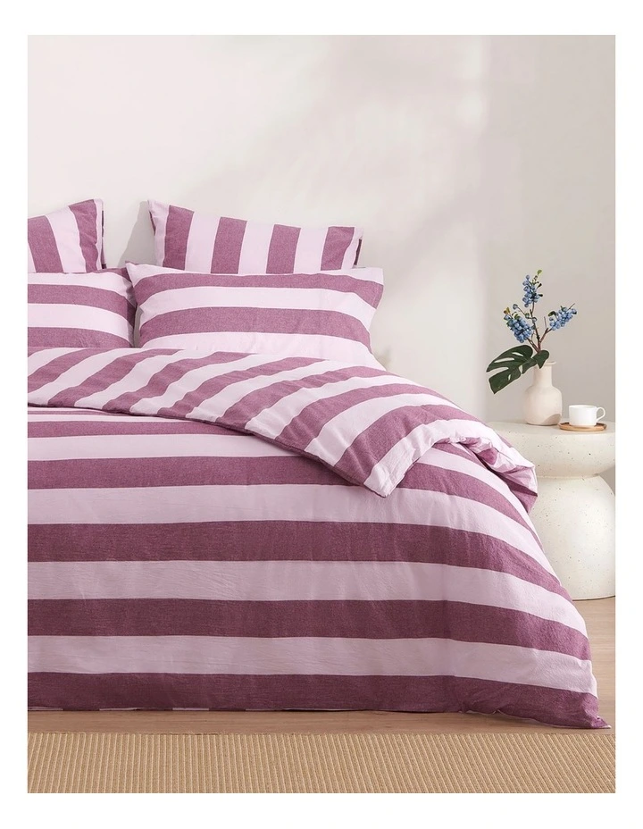Dreamaker Bowie Washed Cotton Yarn Dyed Stripe Quilt Cover Set in Mauve/Cherry image 2