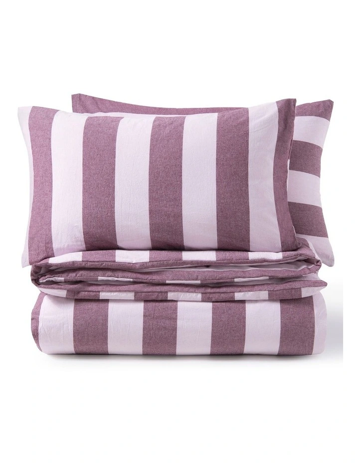 Dreamaker Bowie Washed Cotton Yarn Dyed Stripe Quilt Cover Set in Mauve/Cherry image 3