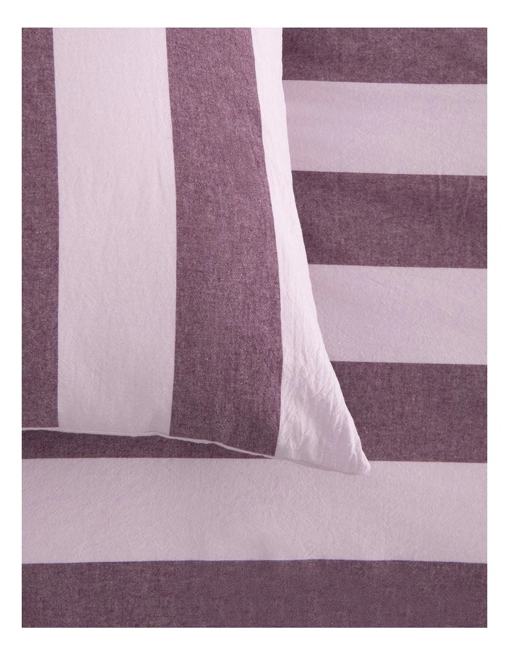 Dreamaker Bowie Washed Cotton Yarn Dyed Stripe Quilt Cover Set in Mauve/Cherry image 4