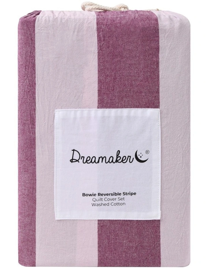 Dreamaker Bowie Washed Cotton Yarn Dyed Stripe Quilt Cover Set in Mauve/Cherry image 6