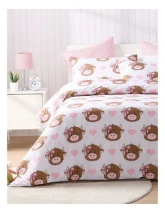 Jack & Ava Holly the Highland Cow Kids Cotton Percale Reversible Quilt Cover Set in Pink