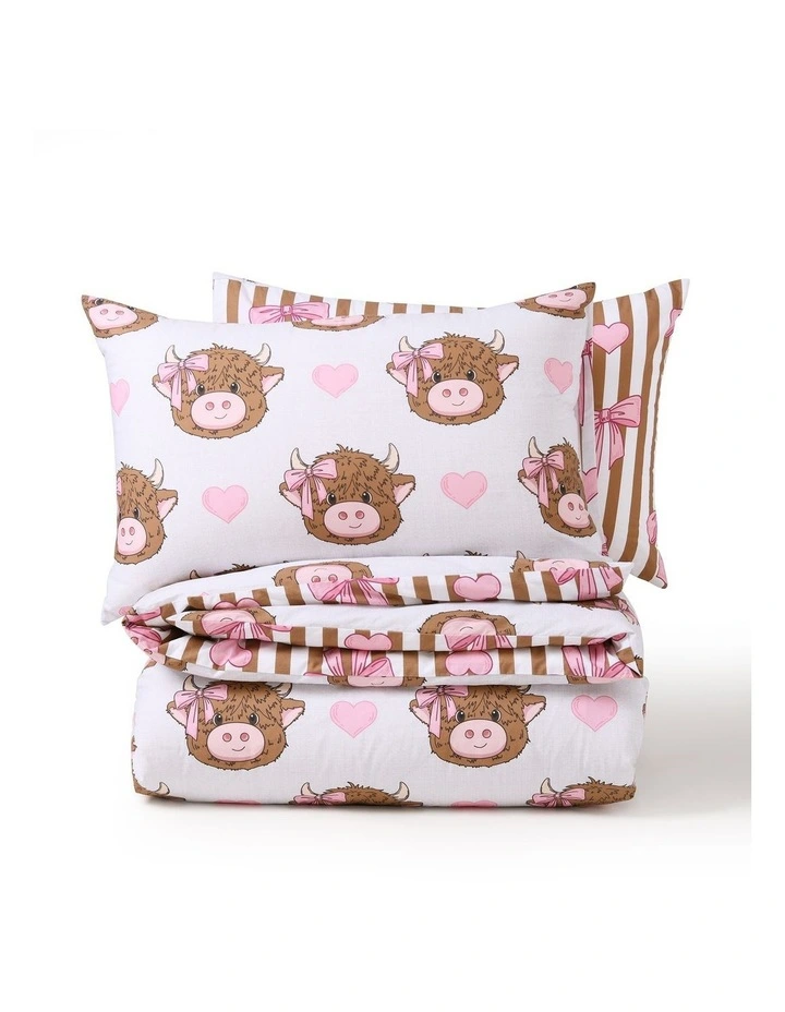 Jack & Ava Holly the Highland Cow Kids Cotton Percale Reversible Quilt Cover Set in Pink image 7