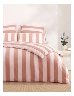 Dreamaker Bowie Washed Cotton Yarn Dyed Stripe Quilt Cover Set in Pink/Caramel