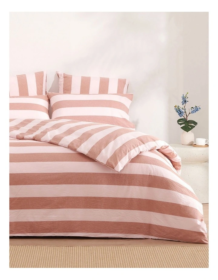 Dreamaker Bowie Washed Cotton Yarn Dyed Stripe Quilt Cover Set in Pink/Caramel image 2