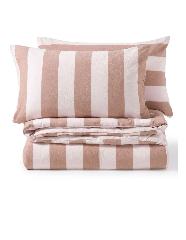 Dreamaker Bowie Washed Cotton Yarn Dyed Stripe Quilt Cover Set in Pink/Caramel image 3