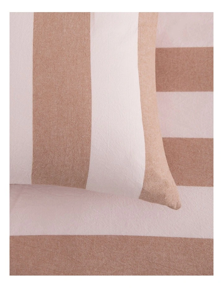 Dreamaker Bowie Washed Cotton Yarn Dyed Stripe Quilt Cover Set in Pink/Caramel image 4