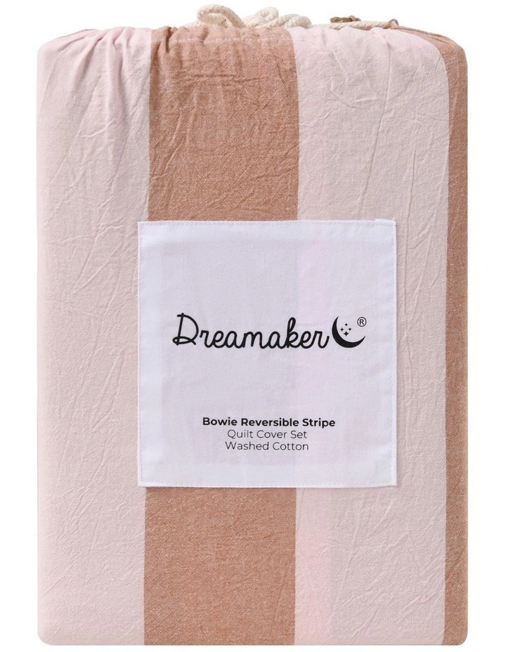 Dreamaker Bowie Washed Cotton Yarn Dyed Stripe Quilt Cover Set in Pink/Caramel image 6