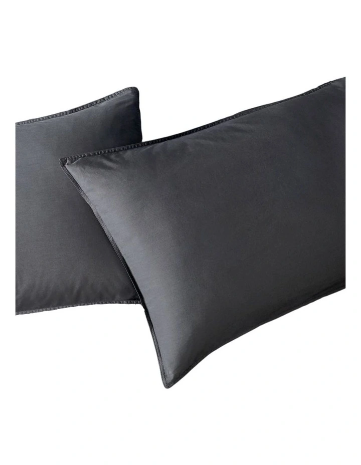 GIOIA CASA Vintage Washed Cotton Standard Pillowcases in Charcoal 2 Pack image 1