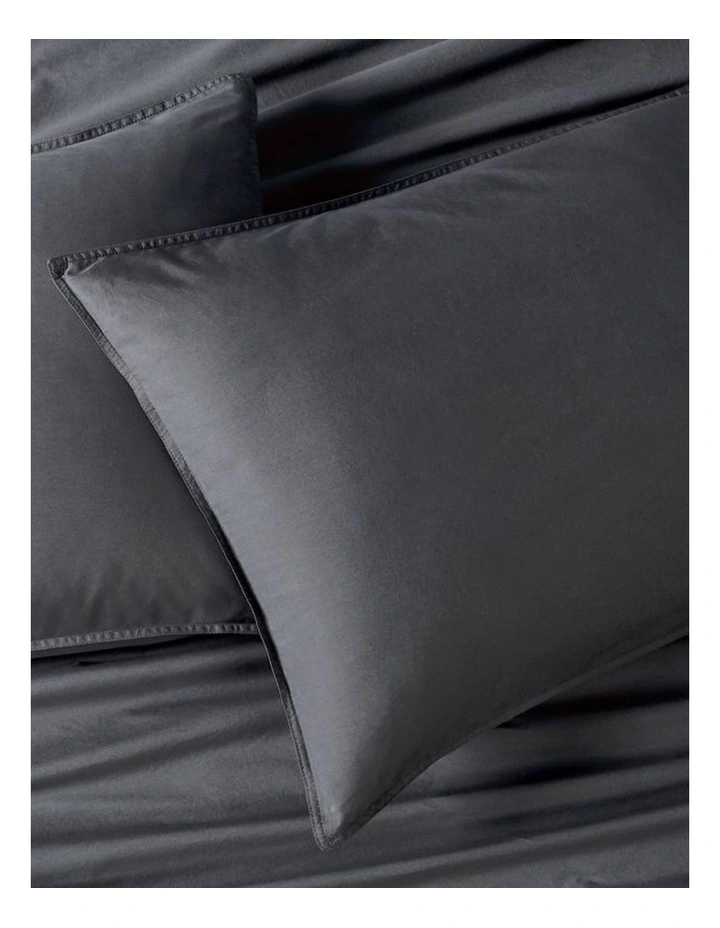 GIOIA CASA Vintage Washed Cotton Standard Pillowcases in Charcoal 2 Pack image 2