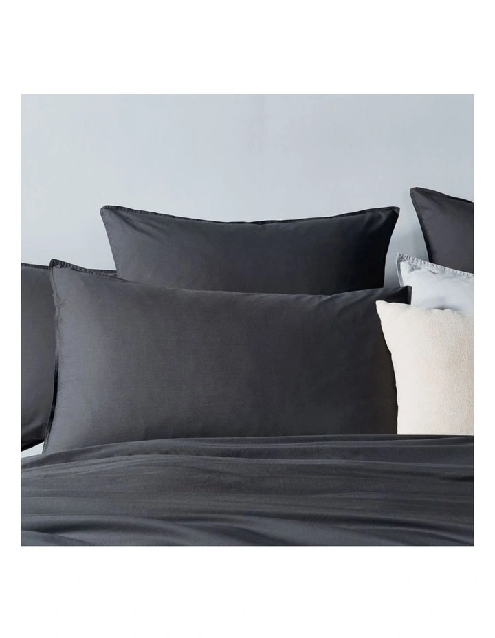 GIOIA CASA Vintage Washed Cotton Standard Pillowcases in Charcoal 2 Pack image 5