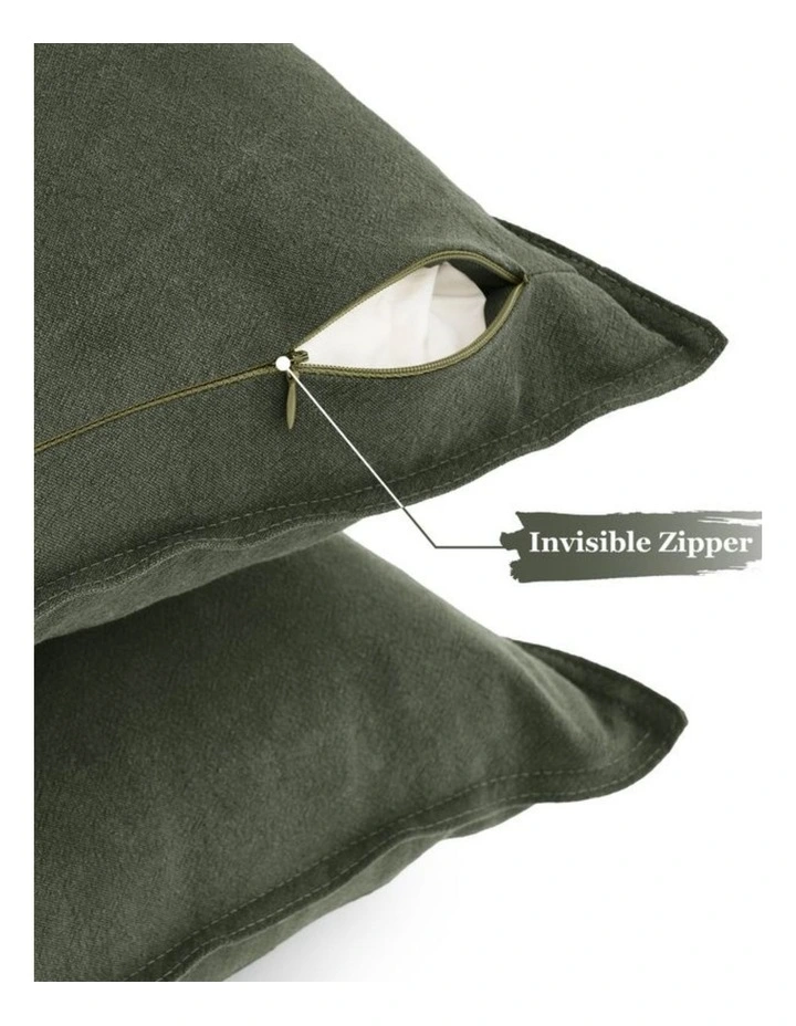 GIOIA CASA Linen-Cotton European Pillowcases in Khaki Green 2 Pack image 3
