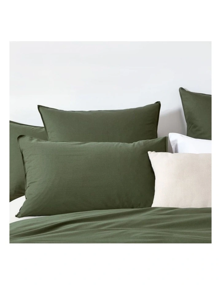 GIOIA CASA Vintage Washed Cotton Standard Pillowcases in Khaki Green 2 Pack image 2