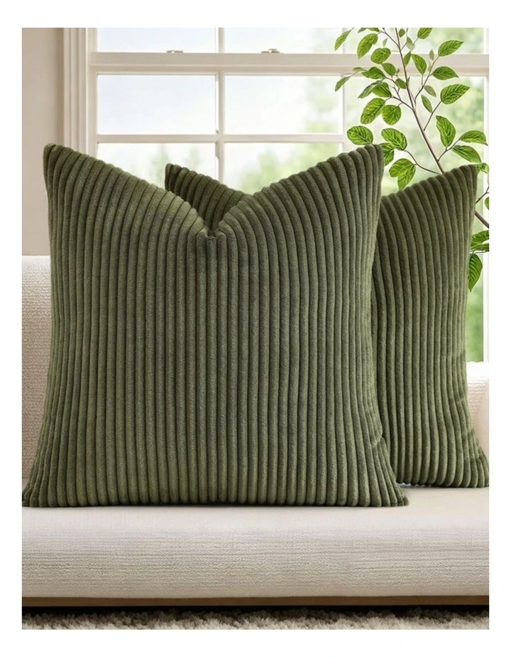 GIOIA CASA Corduroy Velvet European Pillowcases in Olive Green 2 Pack image 2
