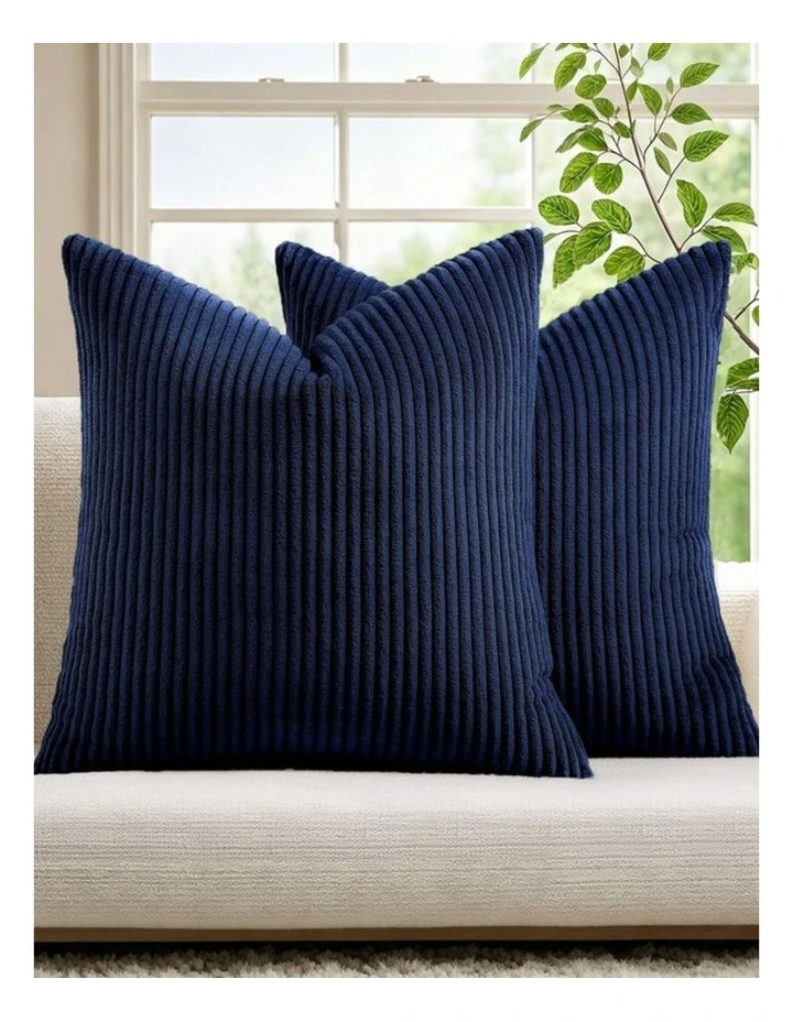 GIOIA CASA Corduroy Velvet European Pillowcases in Navy Blue 2 Pack image 2
